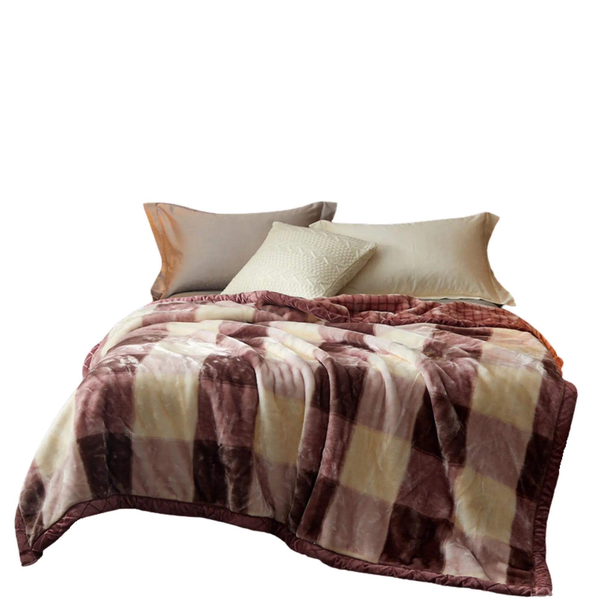 Two‑tone floral plush throw with light‑gray satin edging, displayed on an ornate chair; charcoal and white sides with daisies.