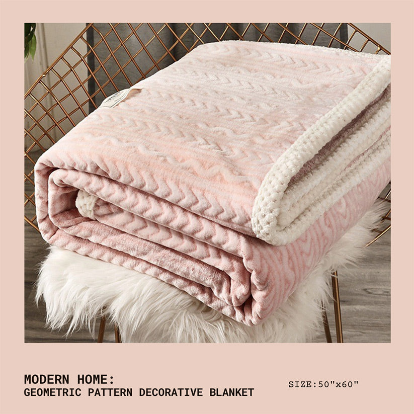SilkenWarmth double-sided flannel blanket, pink geometric pattern, folded (approx. 50×60 in)
