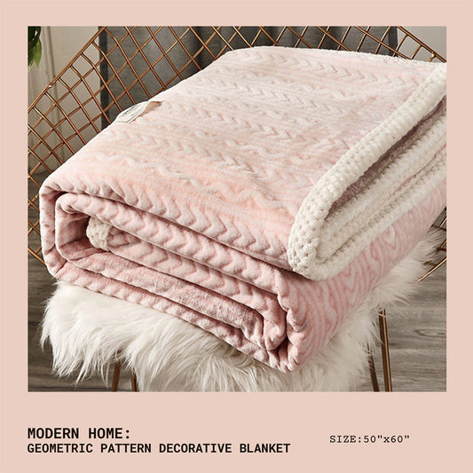 SilkenWarmth double-sided flannel blanket, pink geometric pattern, folded (approx. 50×60 in)