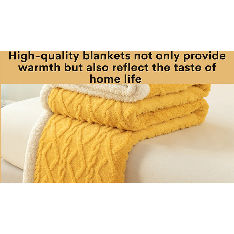 SilkenWarmth double-sided flannel blanket, bright yellow, draped on sofa